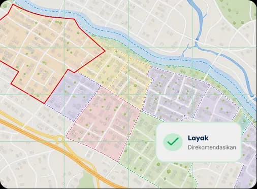 Pratinjau tapak pada peta dengan hasil Layak, direkomendasikan